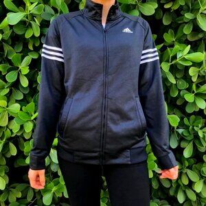 Y2K ADIDAS 2pc Tracksuit Neon Logo Zip Jacket & Drawstring Jogger Pants Navy M
